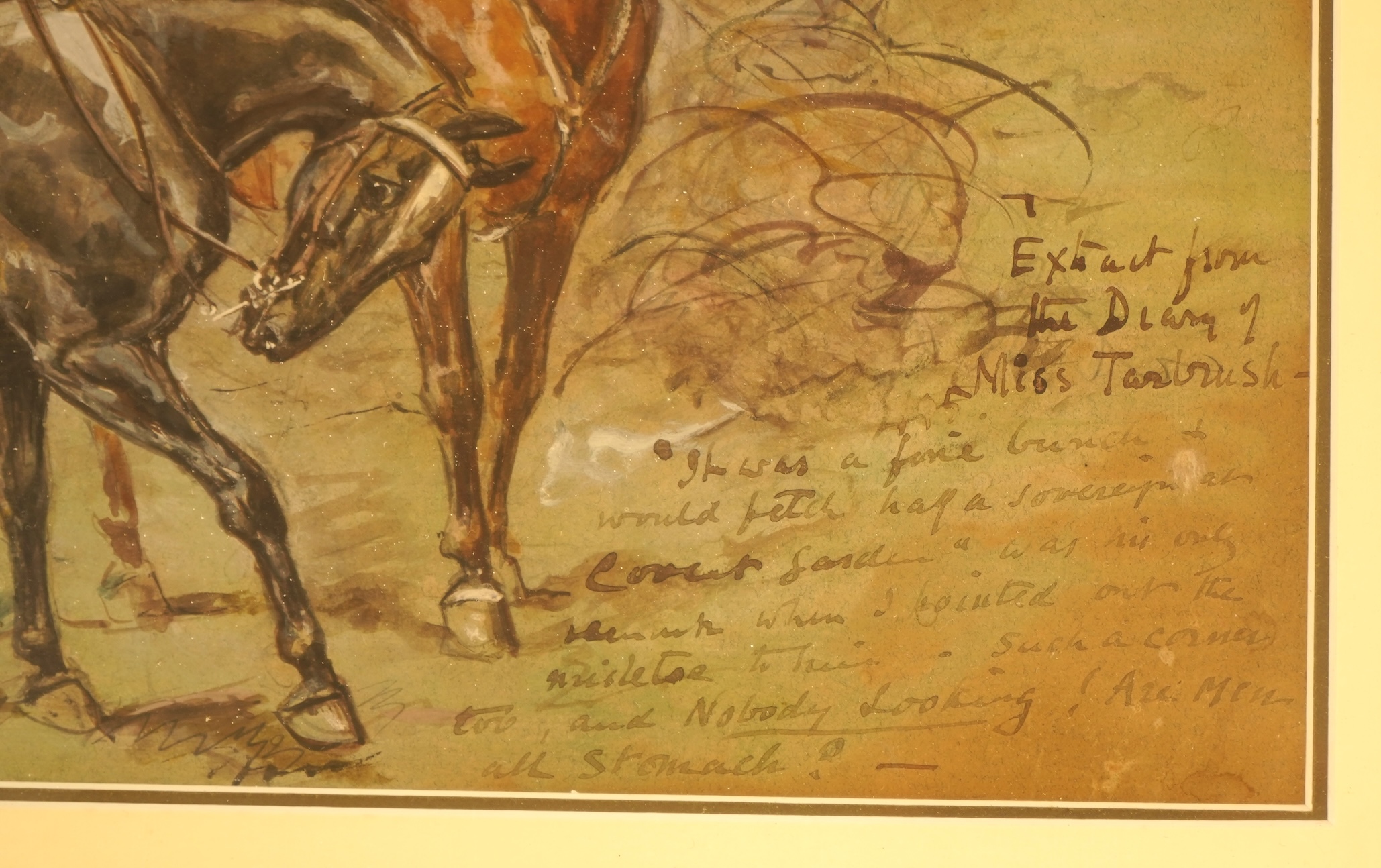 George Finch Mason (1850-1915), Three hunting interest ink and watercolours to include 'Law at Newmarket' and 'Extract from the diary of Miss Tanbrush' two signed, largest 24 x 32cm